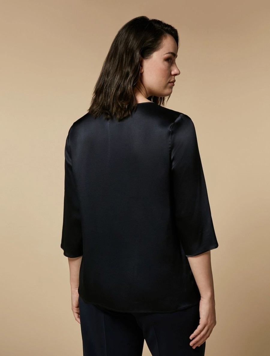 Boxy Satin Blouse Midnightblue Clearance