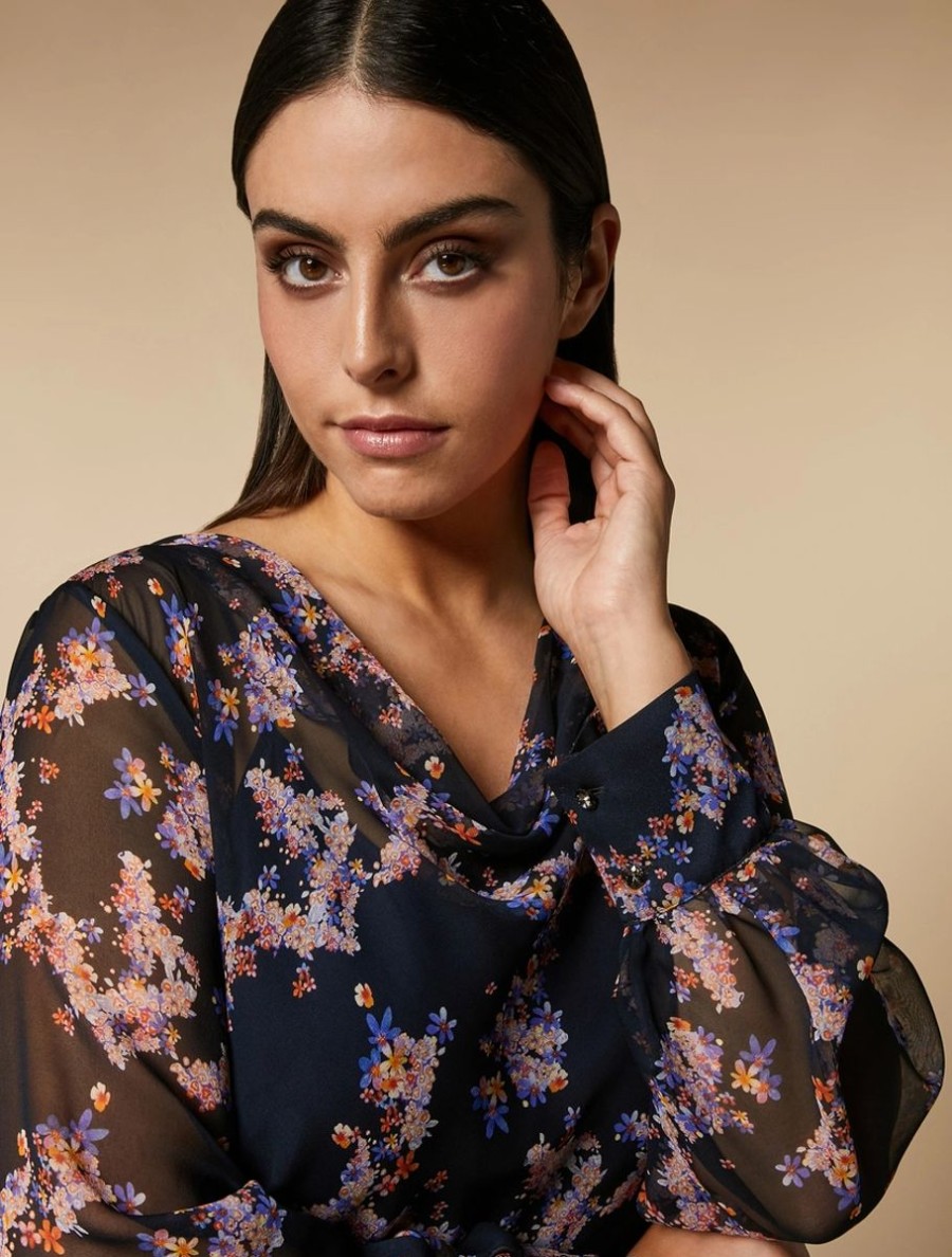 Printed Georgette Blouse Midnightblue Wholesale