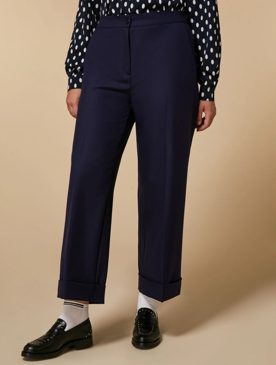 Wide-Leg Viscose-Blend Trousers Dark Navy Online