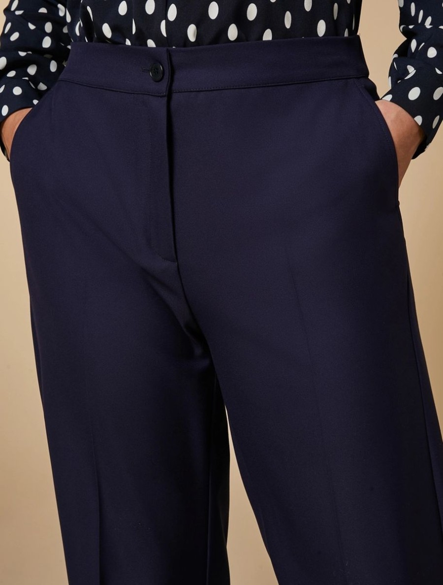 Wide-Leg Viscose-Blend Trousers Dark Navy Online