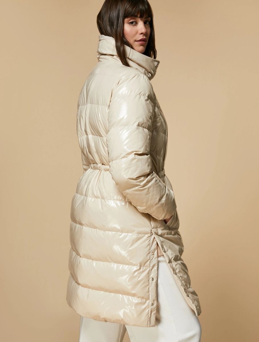 Long Glossy Nylon Down Jacket Sand Wholesale