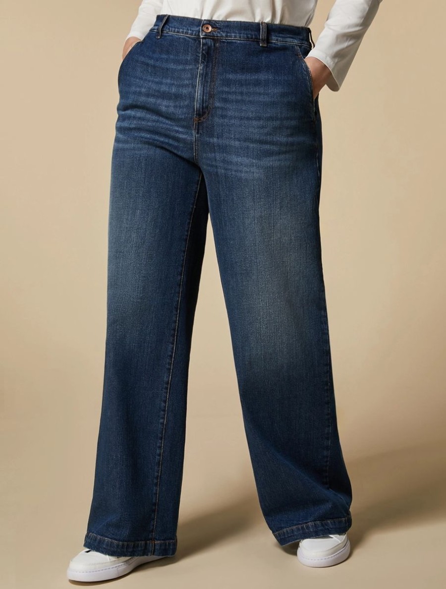 Wide-Leg Stretch Denim Jeans Midnightblue New