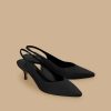 Satin Sling-Back Court Shoes Black Clearance