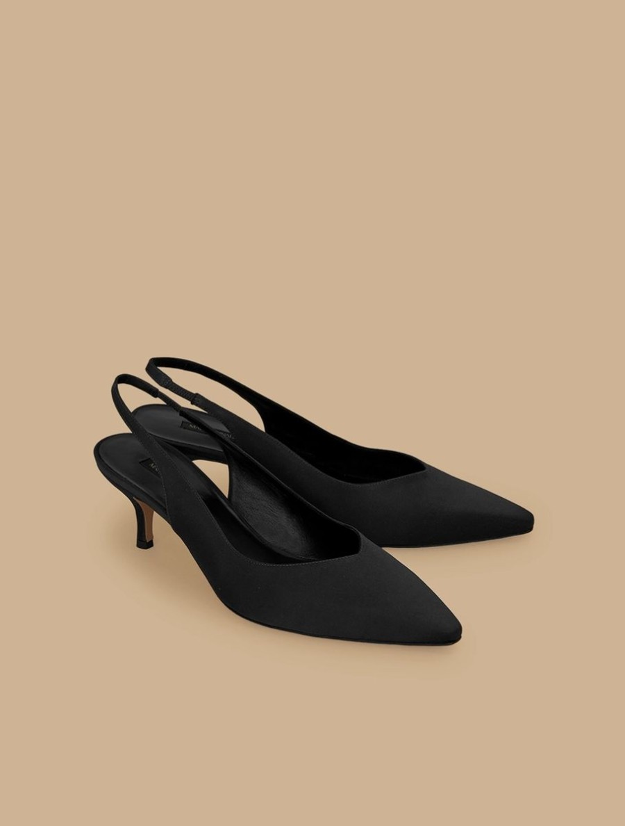 Satin Sling-Back Court Shoes Black Clearance