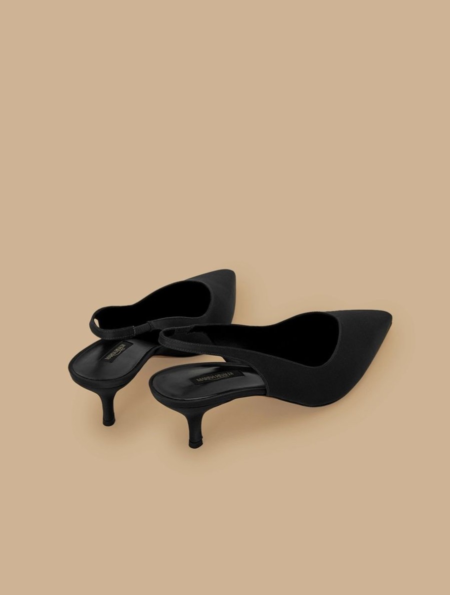 Satin Sling-Back Court Shoes Black Clearance