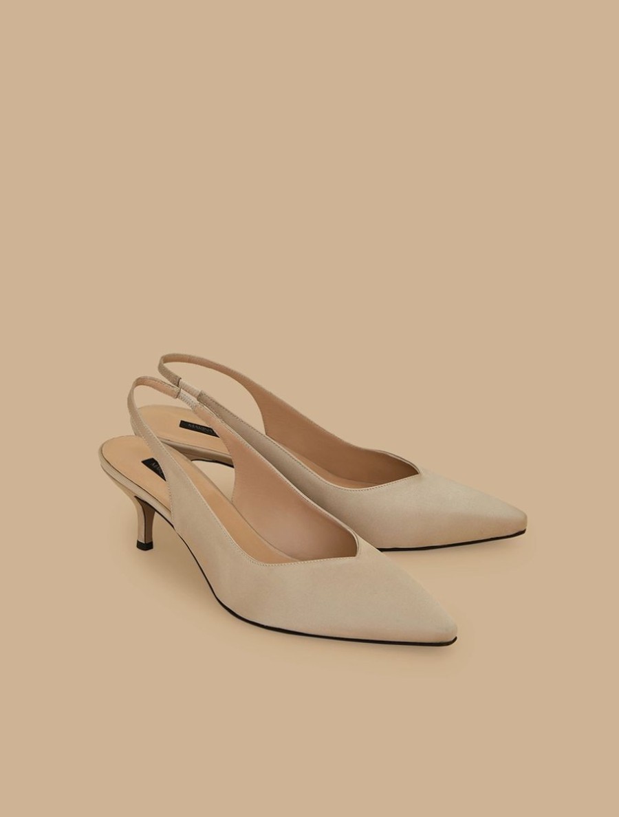 Satin Sling-Back Court Shoes Beige Best