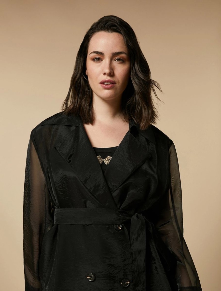 Organza Trench Coat Black Wholesale