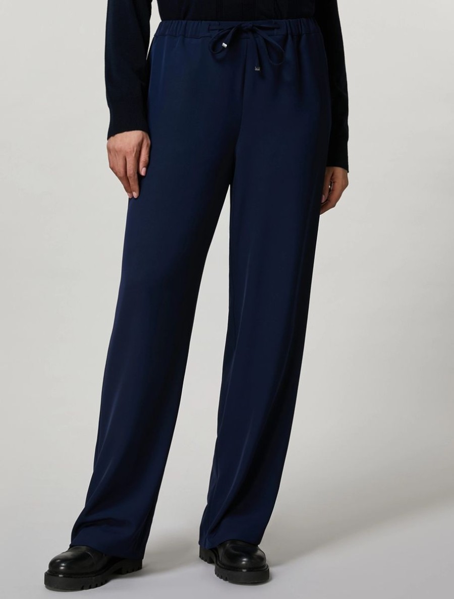 Flowing Stretch Cady Trousers Dark Navy Best