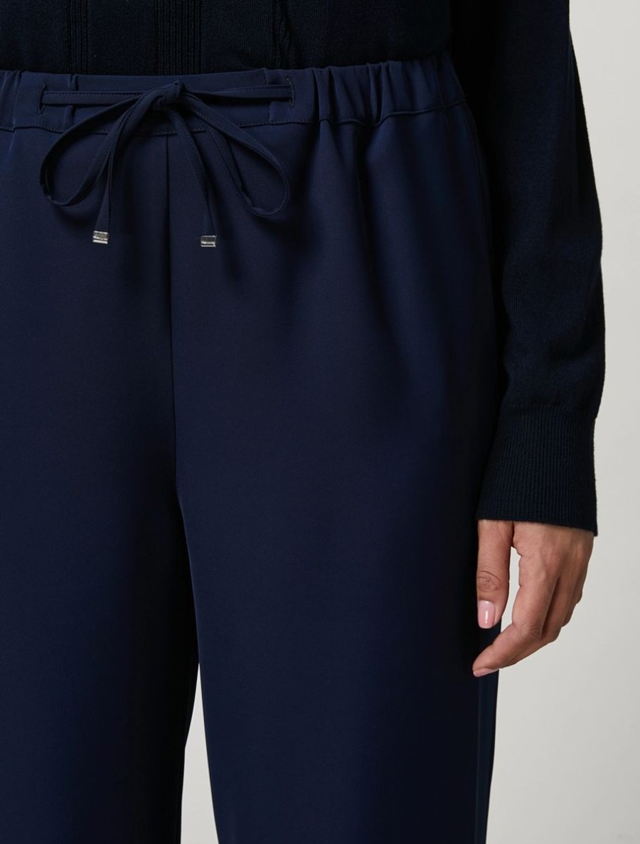 Flowing Stretch Cady Trousers Dark Navy Best