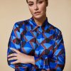 Printed Satin Shirt China Blue Wholesale