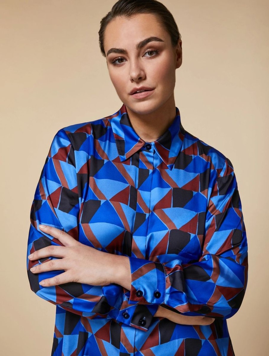 Printed Satin Shirt China Blue Wholesale