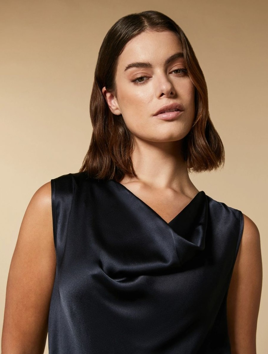 Draped Satin Top Midnightblue Best