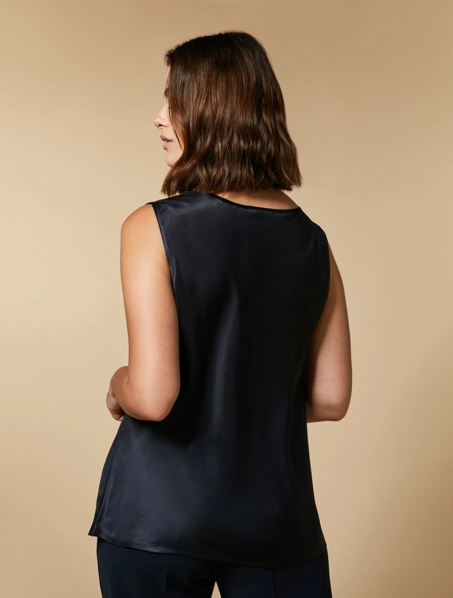 Draped Satin Top Midnightblue Best