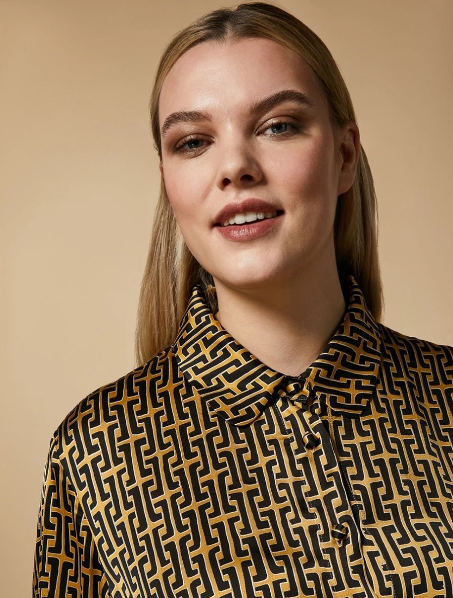 Printed Satin Shirt Mustard Online