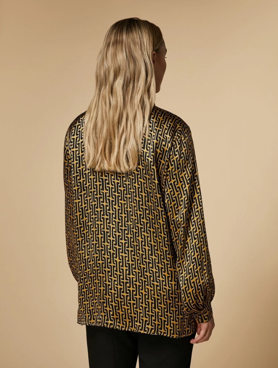 Printed Satin Shirt Mustard Online