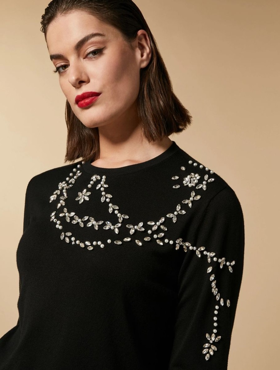 Embroidered Viscose Sweater Black New