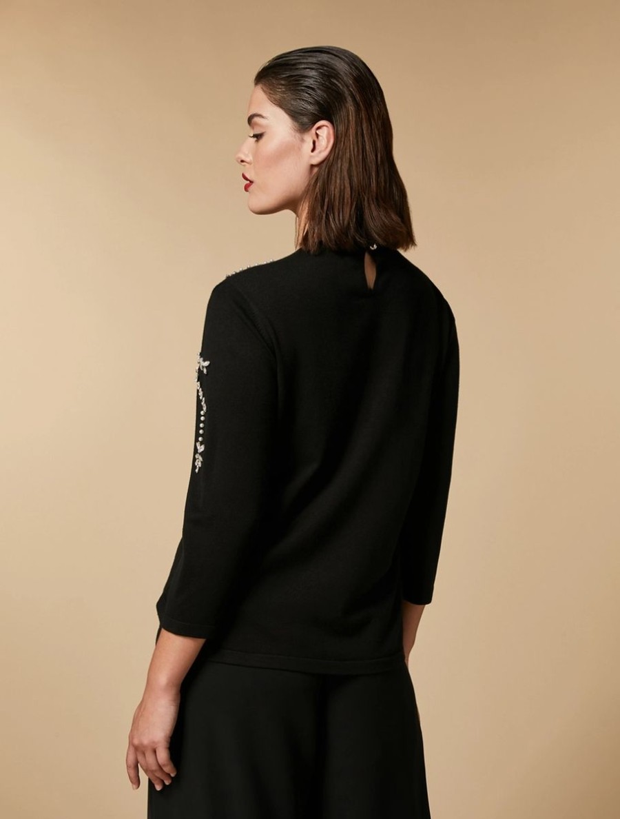 Embroidered Viscose Sweater Black New