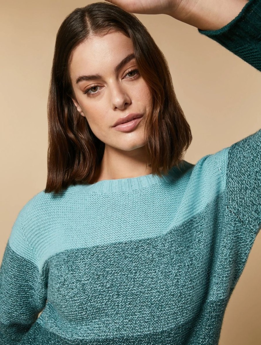 Two-Tone Wool And Cashmere Sweater Dark Green Wholesale