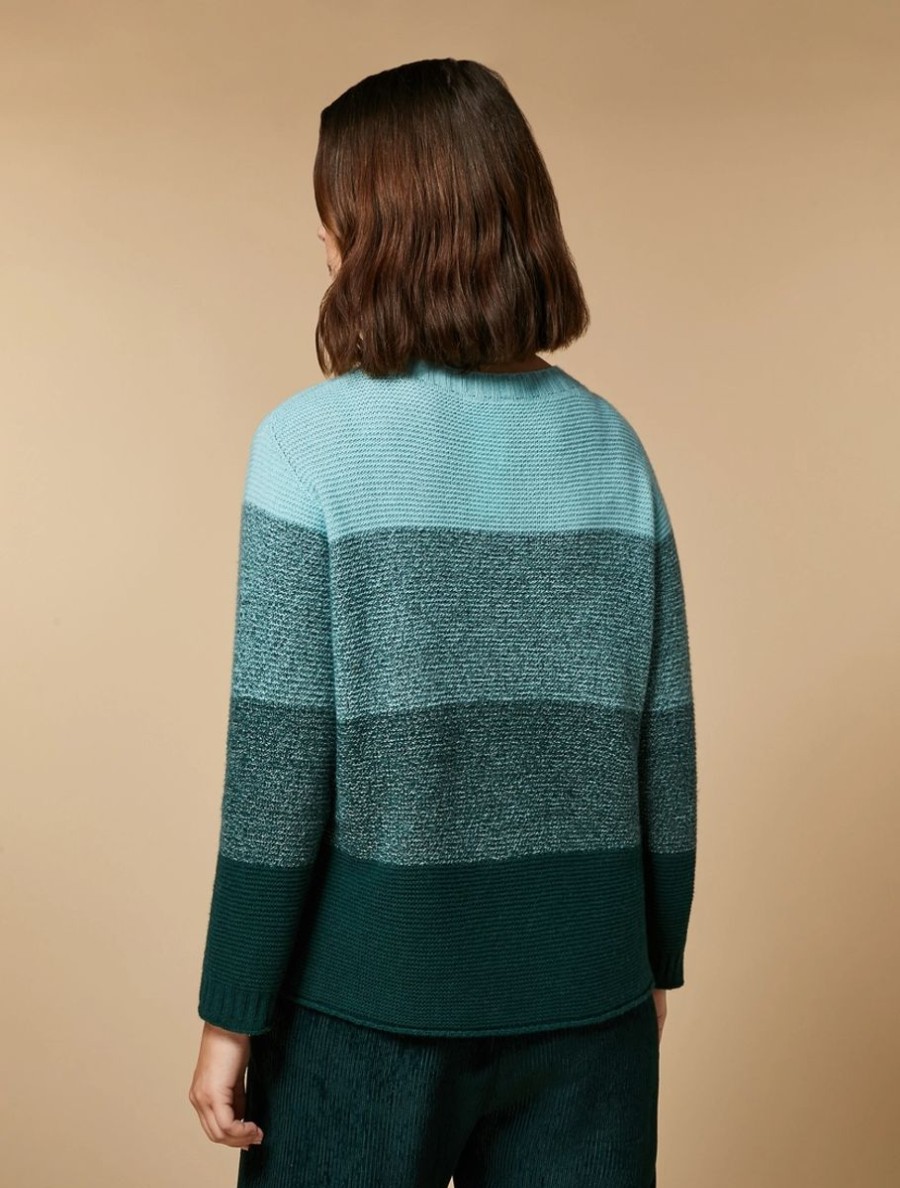 Two-Tone Wool And Cashmere Sweater Dark Green Wholesale