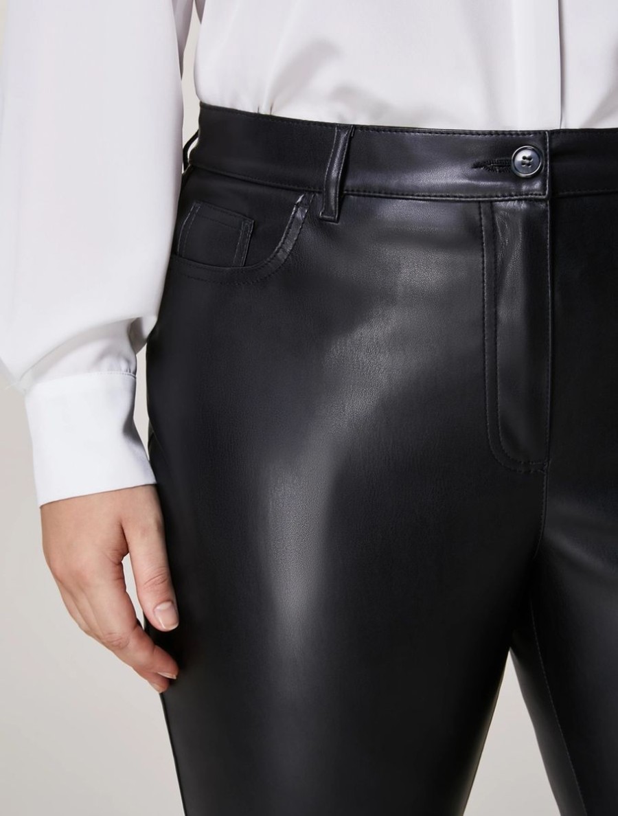 Leather-Look Fabric Trousers Black Clearance