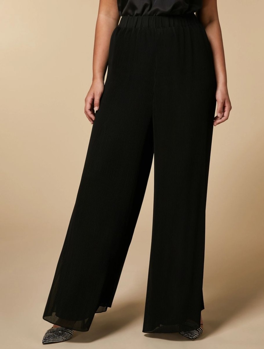 Pleated Georgette Trousers Black Wholesale