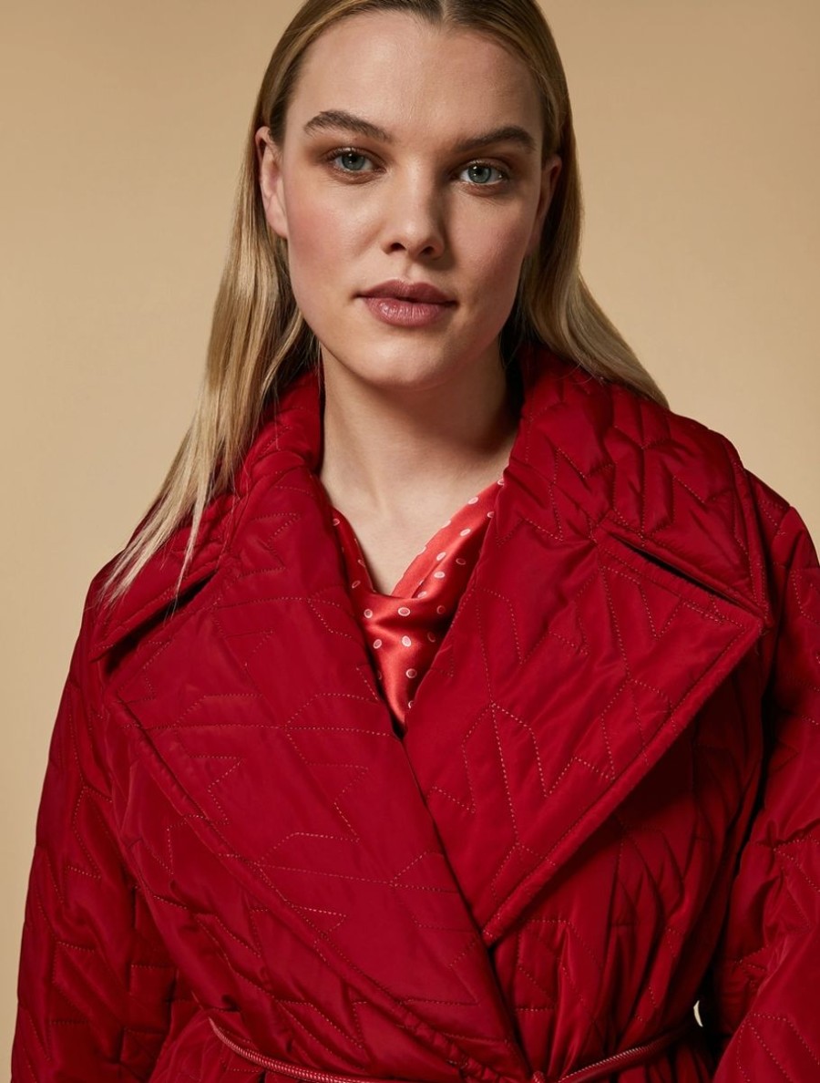 Long Quilted Down Jacket Red Clearance