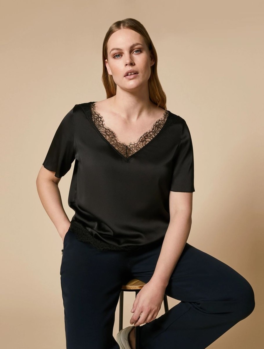 Blouse With Lace Details Black Hot