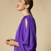 Crepe-Sleeved Triacetate Dress Purple New