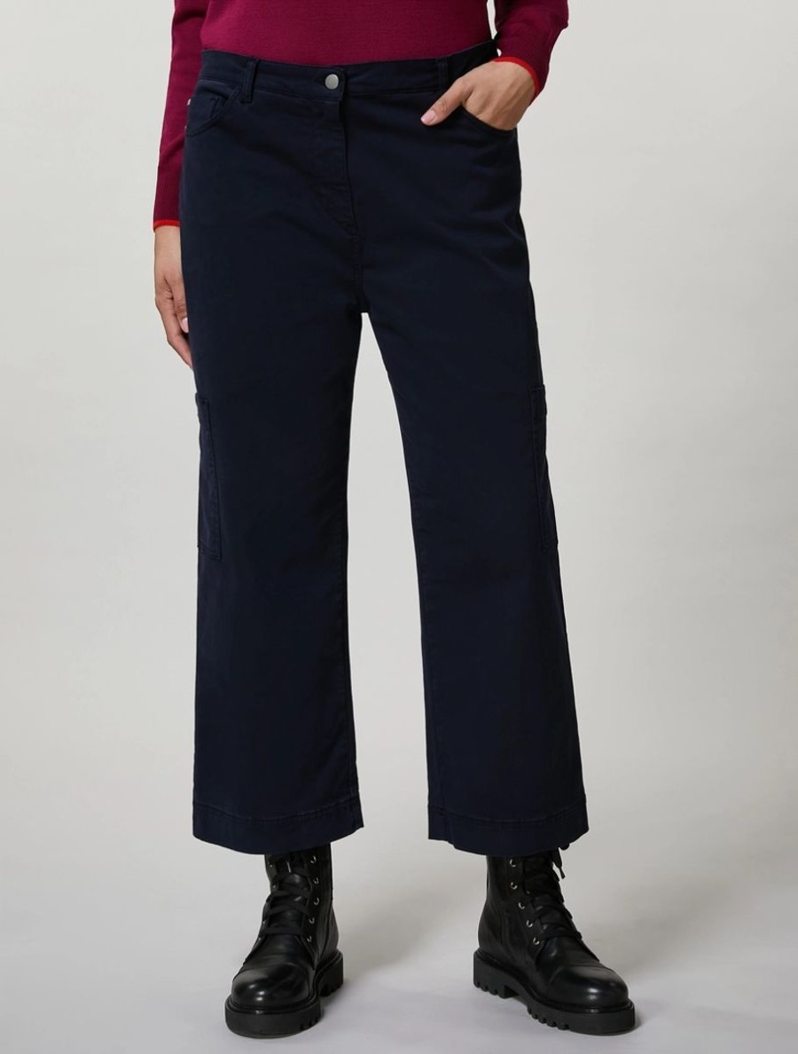 Stretch Satin Trousers Dark Navy Clearance