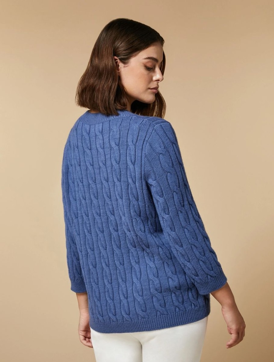 Cable-Knit Wool Sweater Ski Blue Online