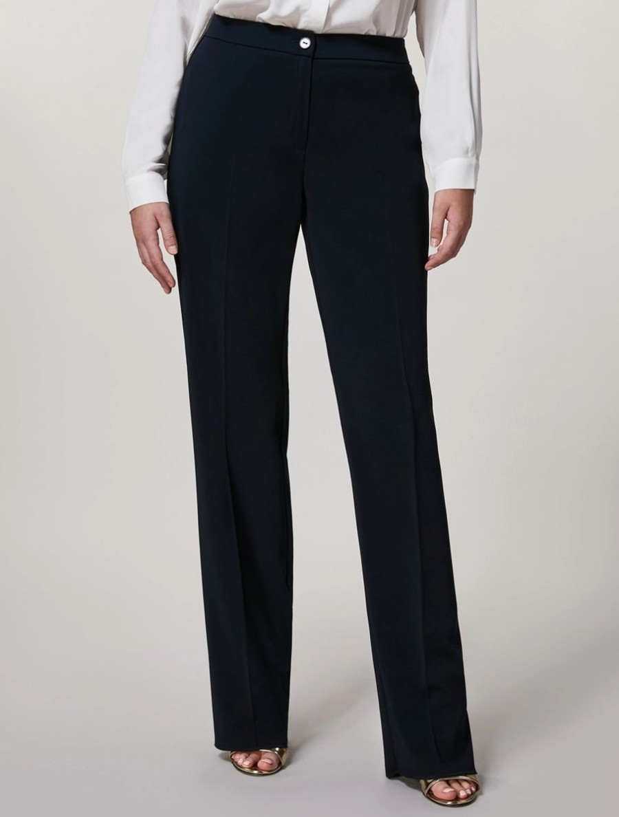 Fluid Stretch Fabric Trousers Dark Navy Online