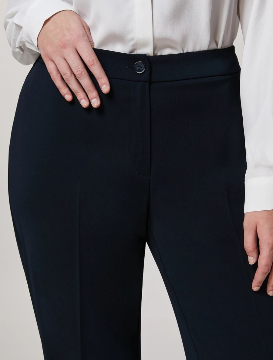 Fluid Stretch Fabric Trousers Dark Navy Online