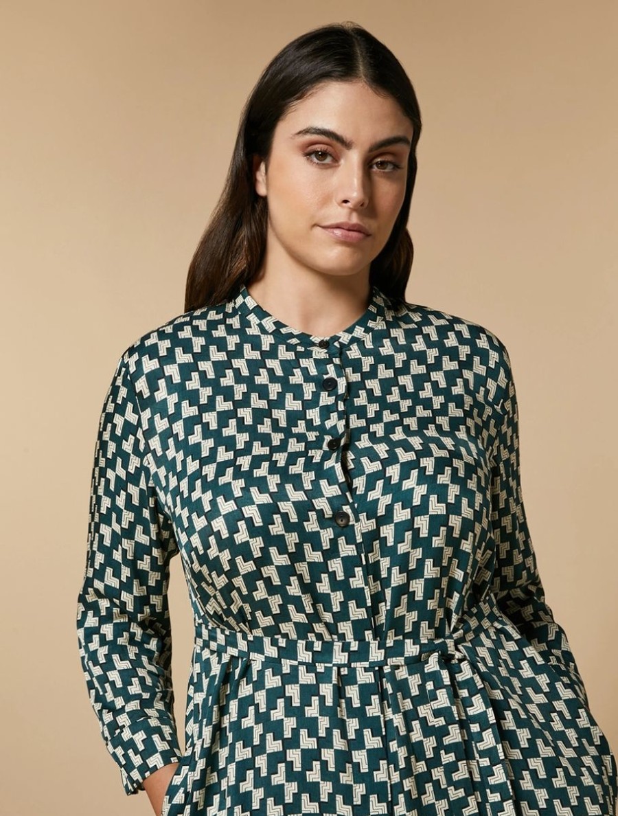 Printed Twill Shirt Dress Dark Green Online