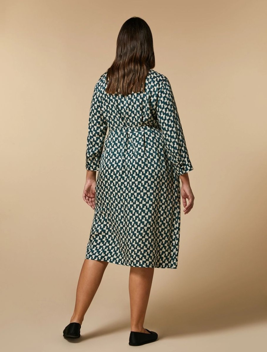 Printed Twill Shirt Dress Dark Green Online