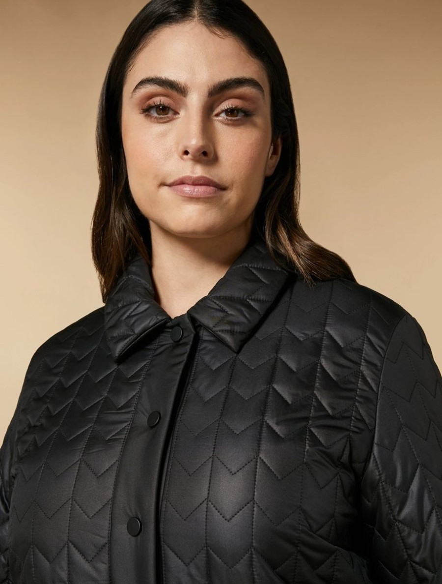 Quilted Houndstooth Down Jacket Black New