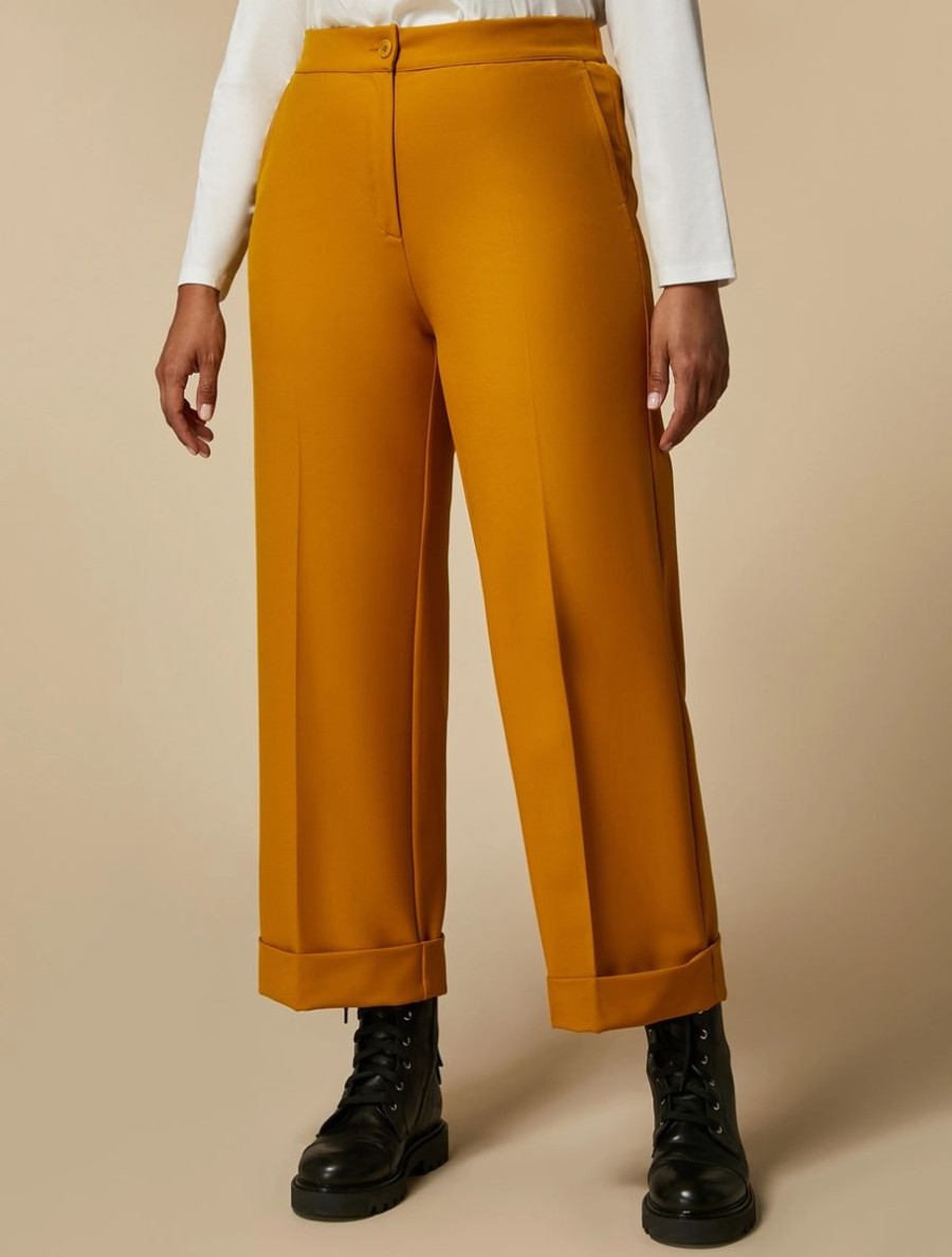 Wide-Leg Viscose-Blend Trousers Mustard Wholesale