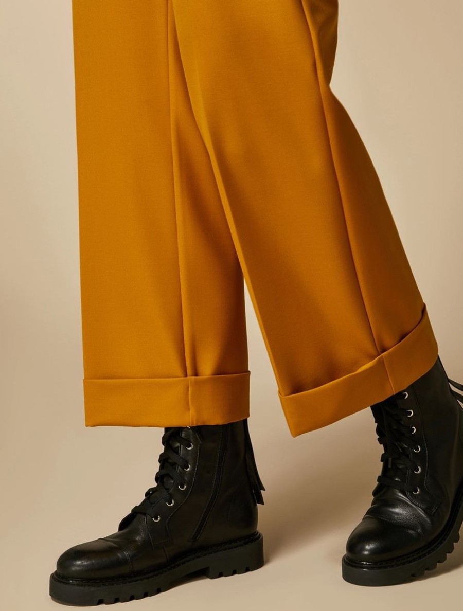 Wide-Leg Viscose-Blend Trousers Mustard Wholesale