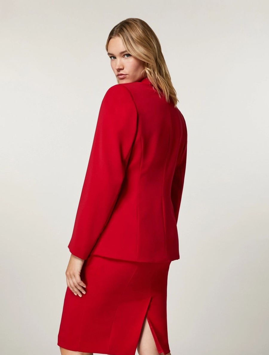 Fluid Stretch Fabric Blazer Red Hot