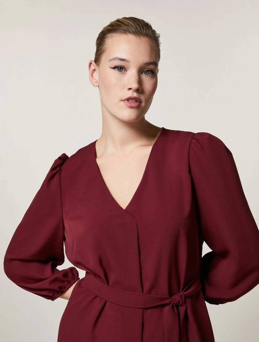 Crepe De Chine Dress Bordeaux Clearance