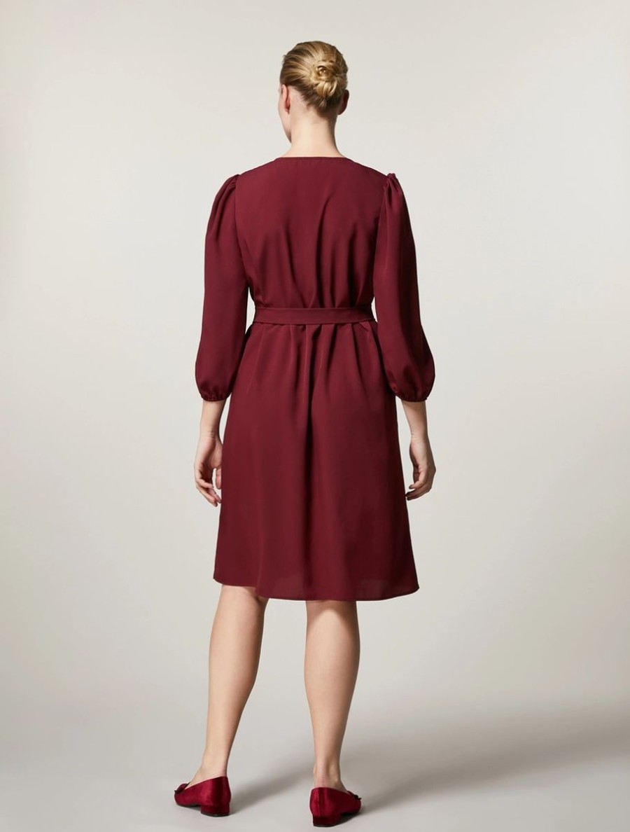 Crepe De Chine Dress Bordeaux Clearance