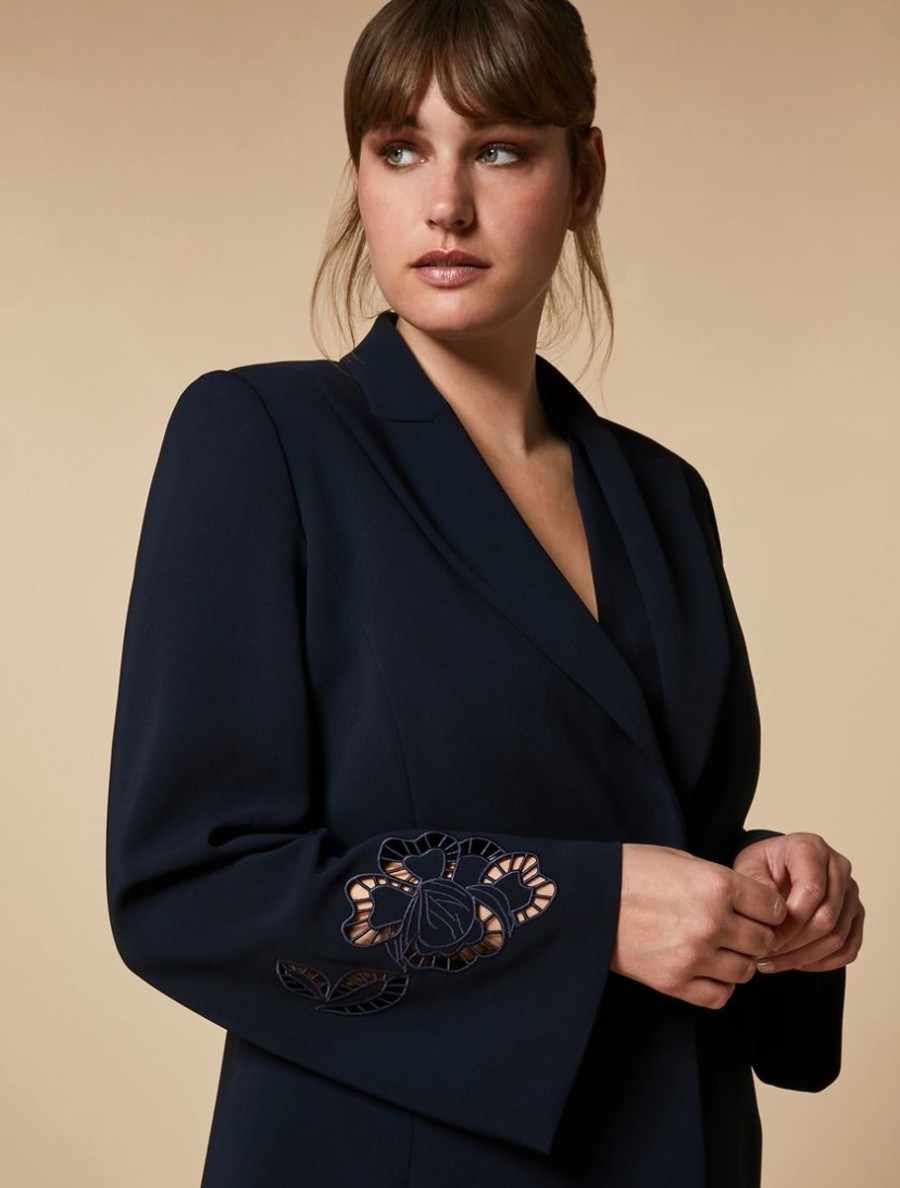 Embroidered Triacetate Blazer Jacket Midnightblue New