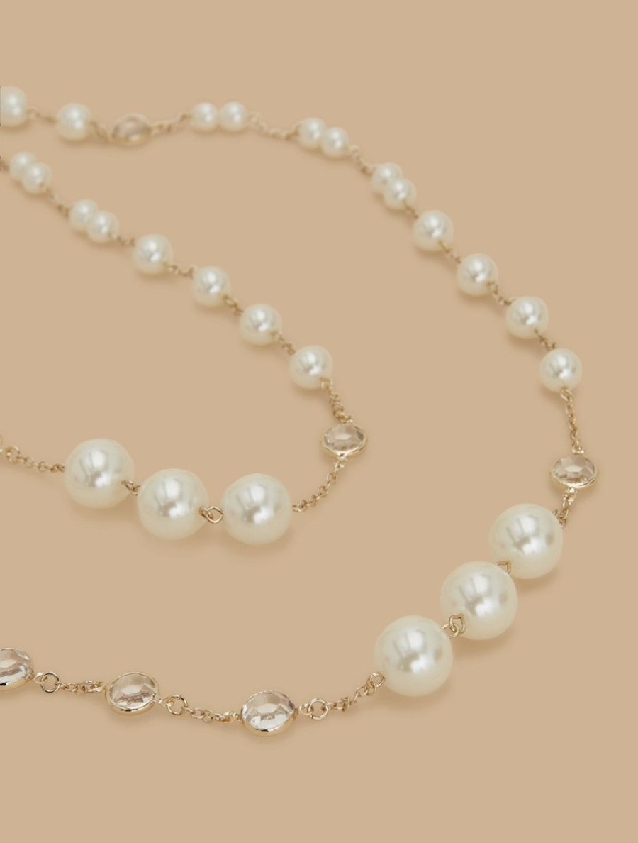 Pearl And Cabochon-Adorned Necklace White Clearance