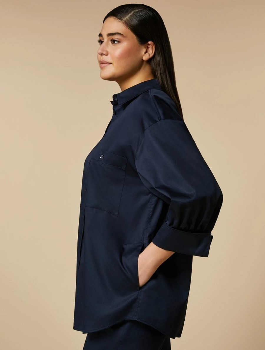 Cotton Satin Shirt Midnightblue Hot