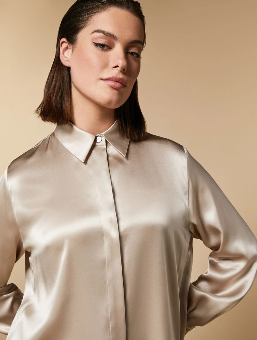 Silk Satin Shirt Dark Beige Best