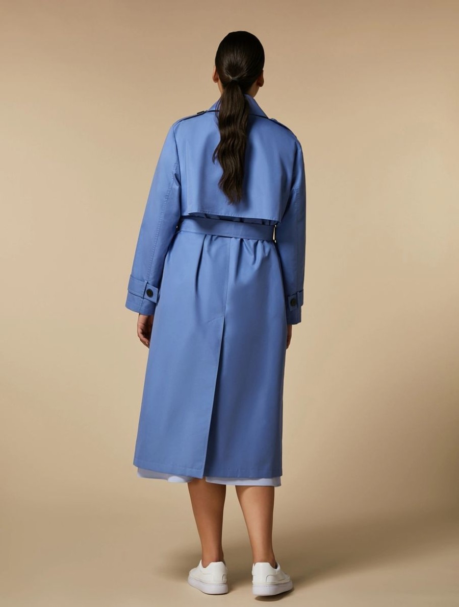 Cotton Blend Water-Resistant Trench Coat Light Blue Clearance