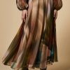 Dress In Printed Chiffon Camel New