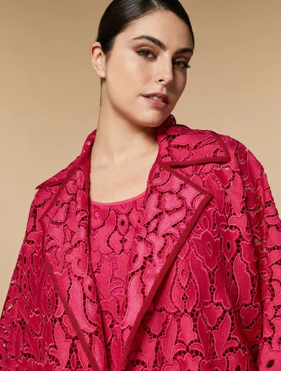 Macrame Lace Duster Coat Fuchsia Hot