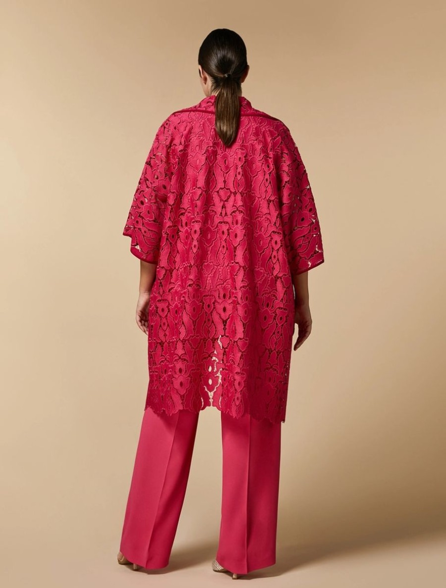 Macrame Lace Duster Coat Fuchsia Hot