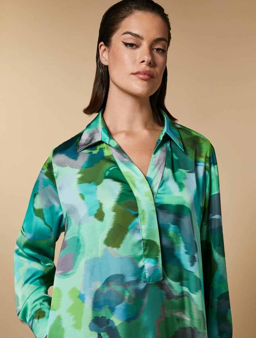 Printed Satin Dress Green Online