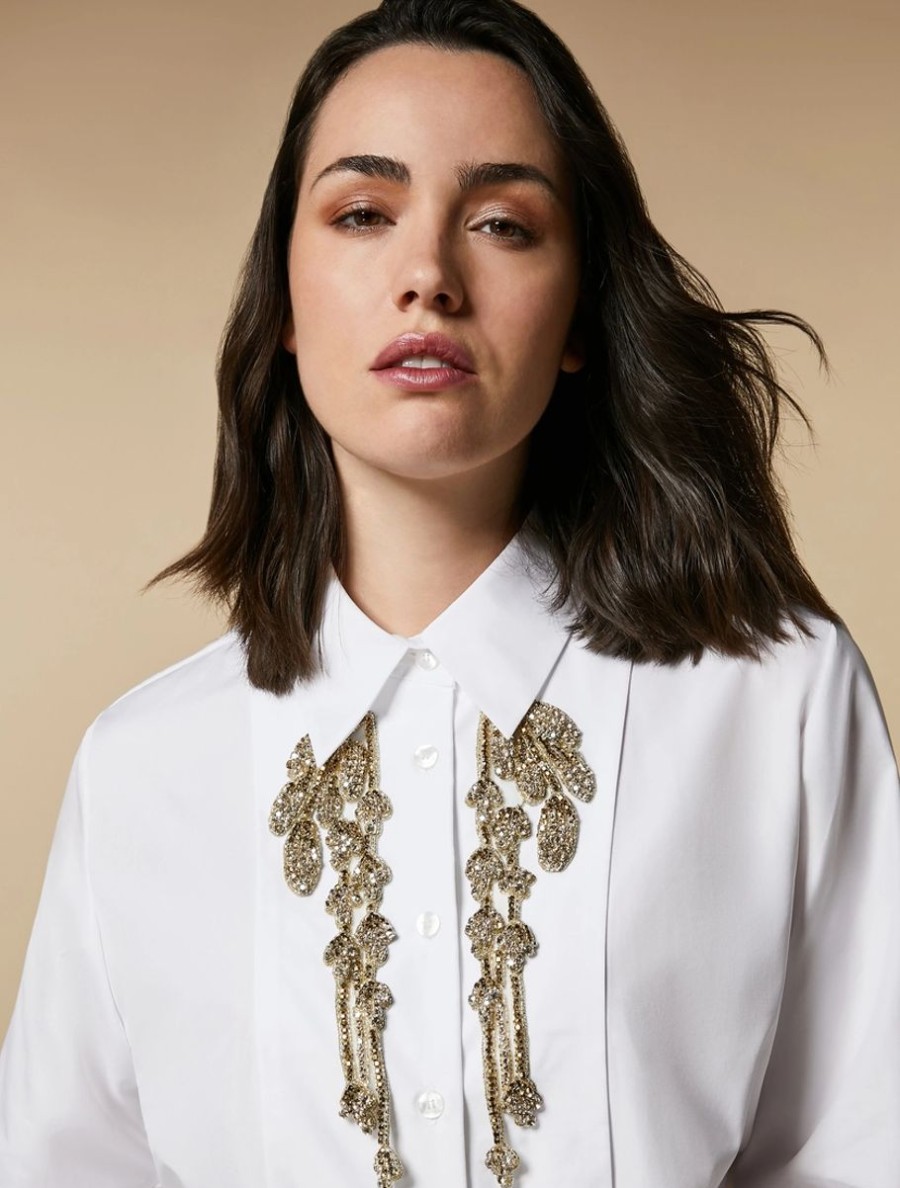 Rhinestone-Adorned Poplin Shirt Optical White Best